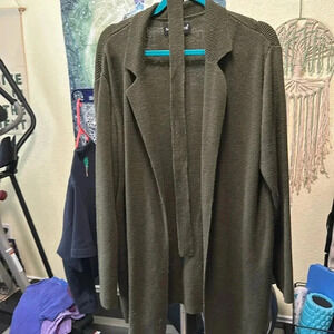 Lg Long Dark Green Sweater Cardigan Sag Harbor